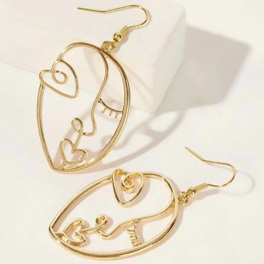 3/$24 Wearable Art Abstract Face Gold Tone Earring